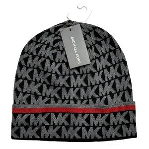 Michael Kors Men’s Beanie Winter Hat Gray Black 33916C Cuffed Style New NWT